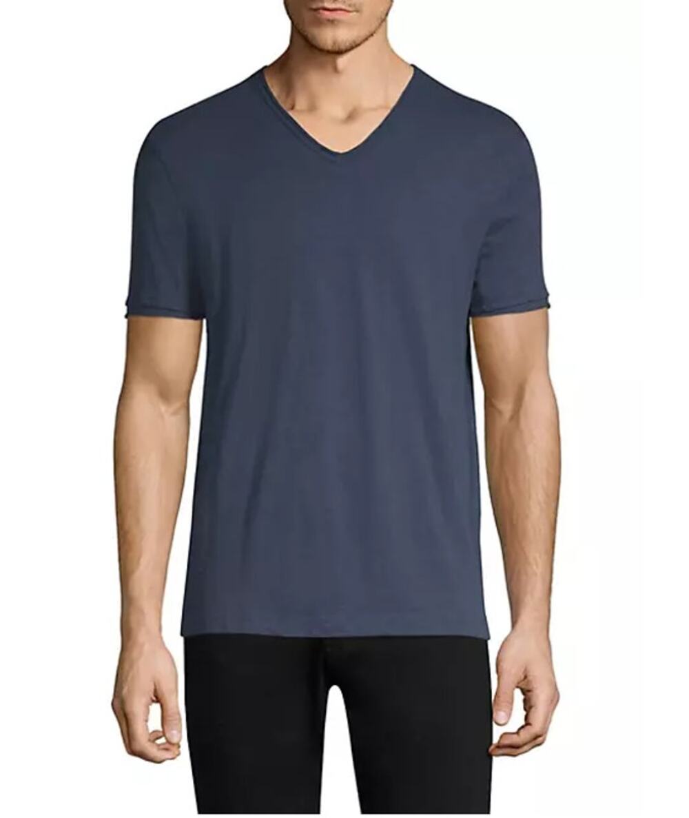 JOHN VARVATOS Men's Miles Slub V Neck Tee Medium Oiled Blue Short Sleeve NWT
